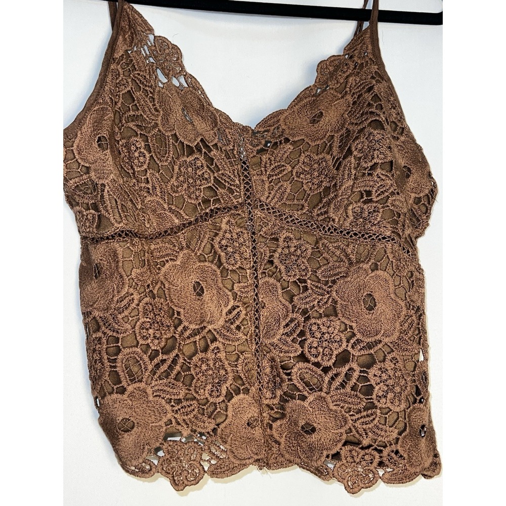 Brand New Ambiance Apparel Brown Floral Lace Camisole Tank Top Size M - Picture 3 of 6